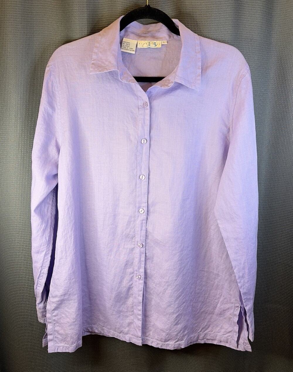 Alice Blue Womens 100% Linen Blouse Button Up Sz Large
